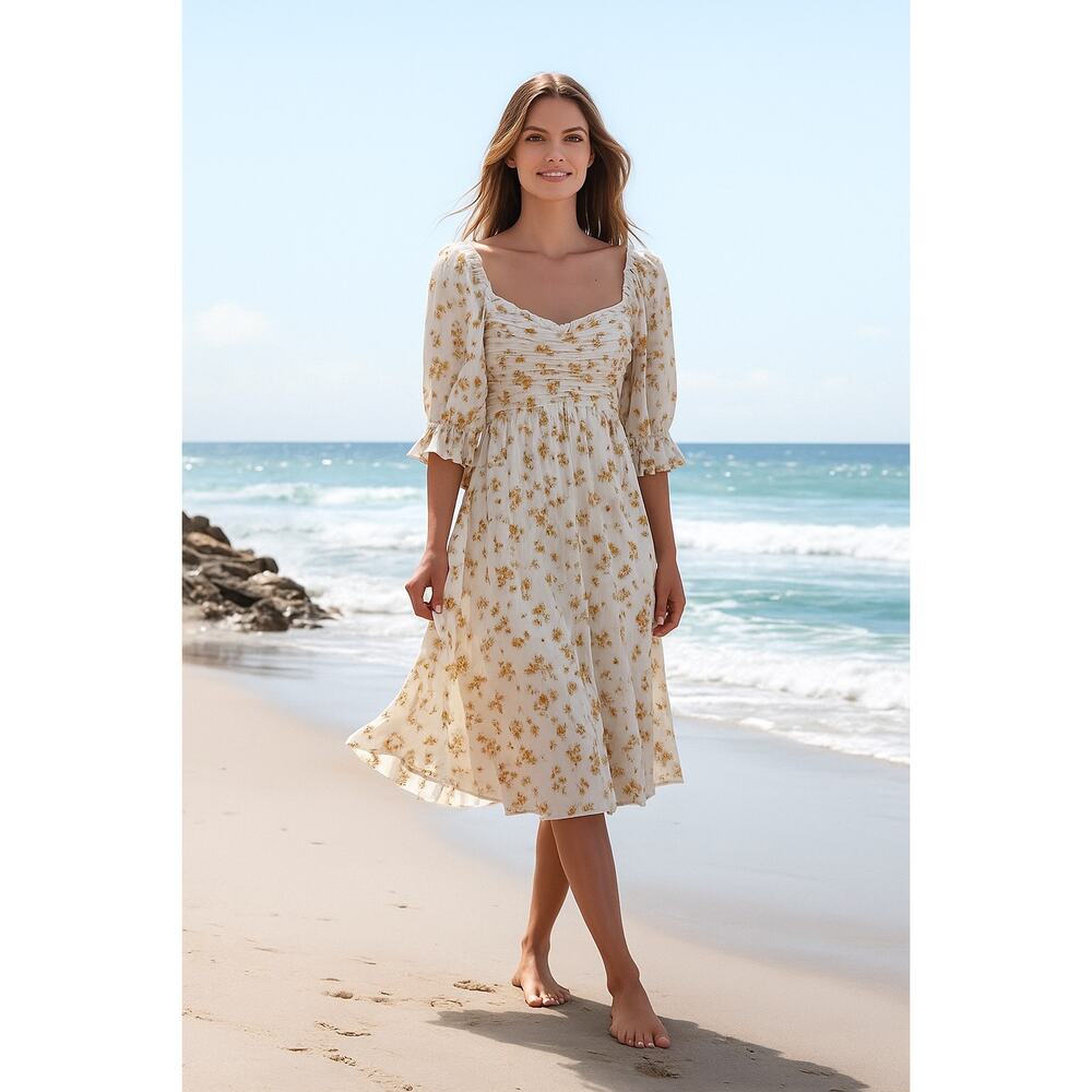 Auguste The Label White Floral Cotton Midi Dress Size Small